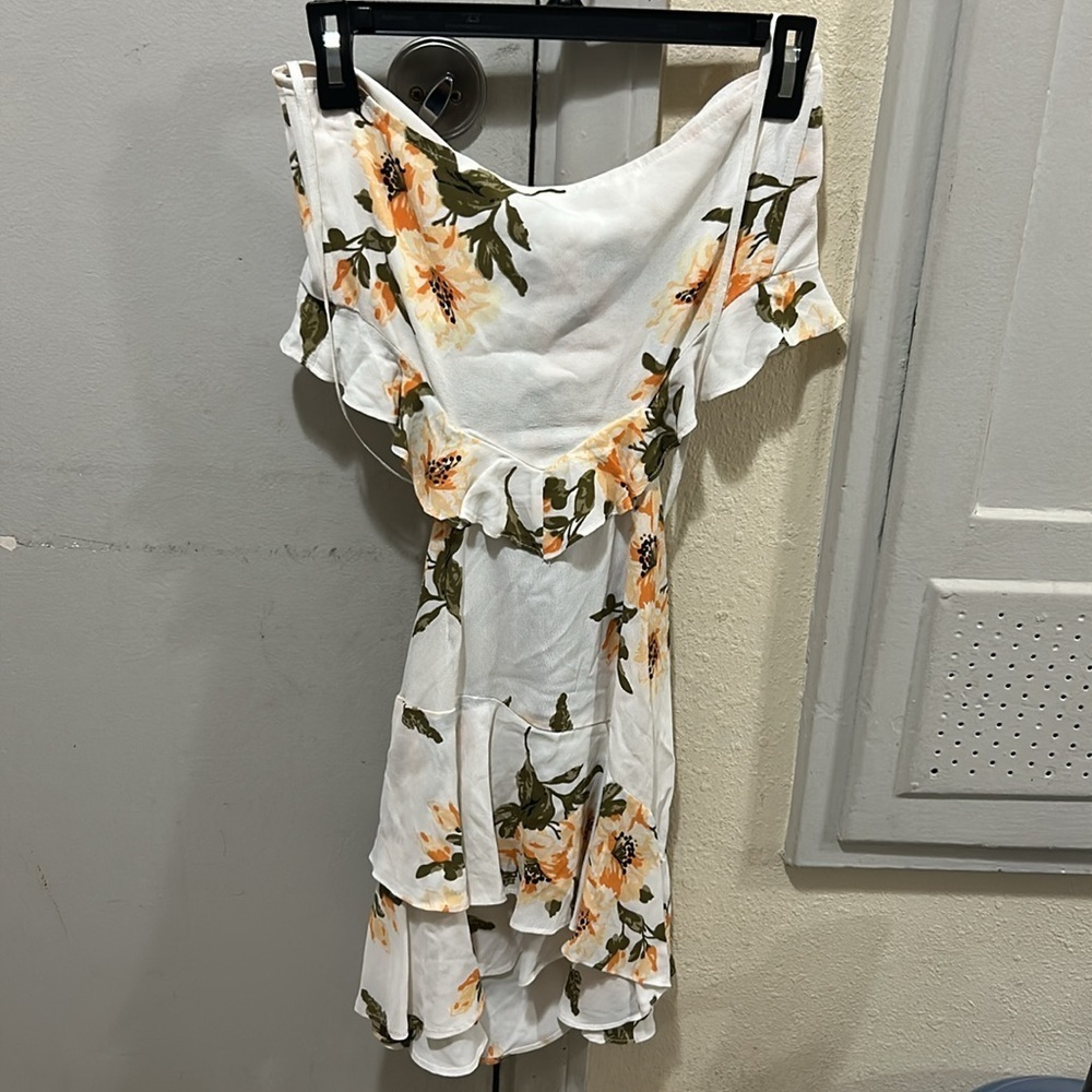 Floral Mini Dress - White and Orange - Picture 6 of 10